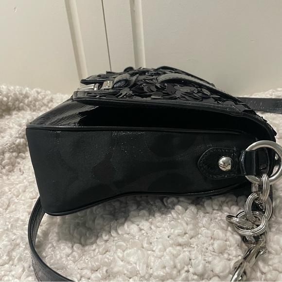 COACH Poppy Sequin Black Patent Leather Convertible Bag Purse RARE - Picture 6 of 12